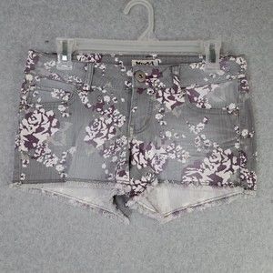 Mudd Gray Purple Roses Floral Denim Shorts Size 5